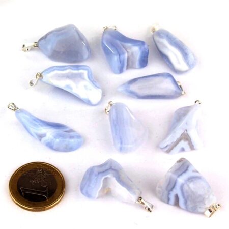 Chalcedon blau Anhänger mit silberner Öse Edelsteine Heilsteine bei Wunderstein24