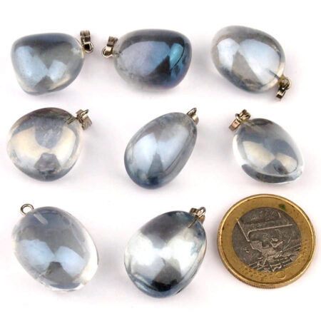 Aqua Aura Bergkristall blau Anhänger mit silberner Öse Edelsteine Heilsteine bei Wunderstein24