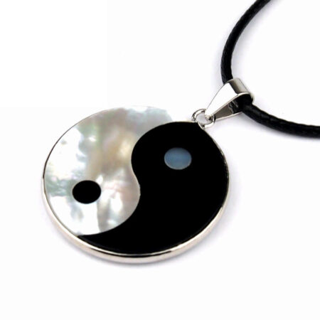 Yin-Yang Anhänger (Perlmutt & Onyx) mit silberner Öse Edelsteine Heilsteine bei Wunderstein24