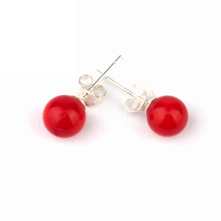 rote Koralle Ø 6 mm Kugel Ohrstecker Paar & 925 Sterling-Silber Edelsteine Heilsteine bei Wunderstein24