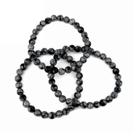 Schneeflocken Obsidian Ø 6 mm Kugel Edelstein Armband flexibel und dehnbar Edelsteine Heilsteine bei Wunderstein24