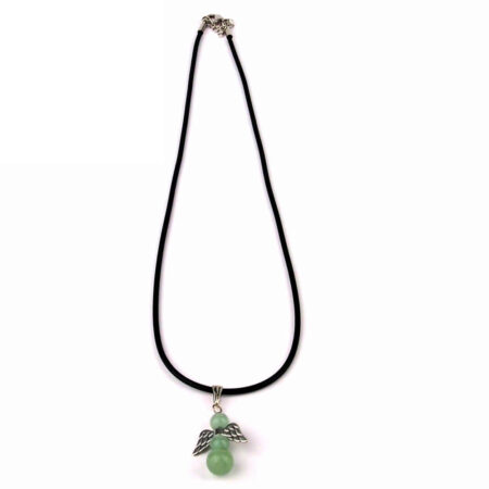 Aventurin grün Engel Anhänger & Kette schwarz (Naturkautschuk) Länge 45 – 50 cm Edelsteine Heilsteine bei Wunderstein24