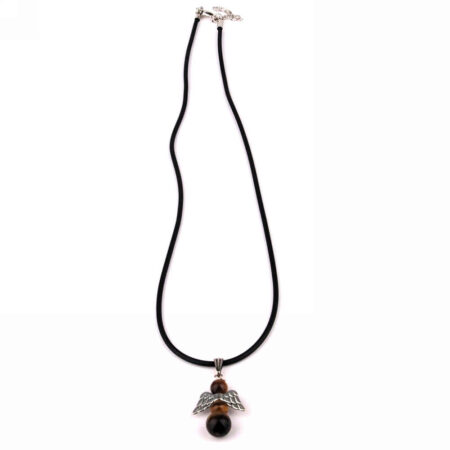 Tigerauge Engel Anhänger & Kette schwarz (Naturkautschuk) Länge 45 – 50 cm Edelsteine Heilsteine bei Wunderstein24