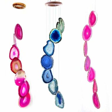 großes Achatscheiben Klangspiel | Windspiel pink | rosa Höhe 70 – 80 cm Edelsteine Heilsteine bei Wunderstein24